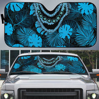 Blue Hawaii Kukui Nut Lei Auto Sun Shade Hawaiian Pattern Monstera Tropical Vibes - Polynesian Pride