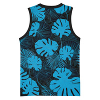 Blue Hawaii Kukui Nut Lei Basketball Jersey Hawaiian Pattern Monstera Tropical Vibes - Polynesian Pride