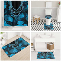 Blue Hawaii Kukui Nut Lei Bathroom Set Hawaiian Pattern Monstera Tropical Vibes - Polynesian Pride