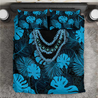 Blue Hawaii Kukui Nut Lei Bedding Set Hawaiian Pattern Monstera Tropical Vibes - Polynesian Pride