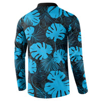 Blue Hawaii Kukui Nut Lei Button Sweatshirt Hawaiian Pattern Monstera Tropical Vibes - Polynesian Pride