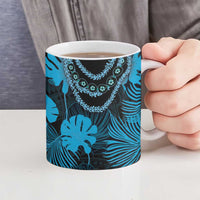 Blue Hawaii Kukui Nut Lei Ceramic Mug Hawaiian Pattern Monstera Tropical Vibes - Polynesian Pride