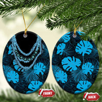 Blue Hawaii Kukui Nut Lei Ceramic Ornament Hawaiian Pattern Monstera Tropical Vibes - Polynesian Pride
