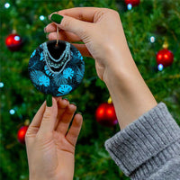 Blue Hawaii Kukui Nut Lei Ceramic Ornament Hawaiian Pattern Monstera Tropical Vibes - Polynesian Pride