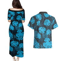 Blue Hawaii Kukui Nut Lei Couples Matching Puletasi and Hawaiian Shirt Hawaiian Pattern Monstera Tropical Vibes - Polynesian Pride
