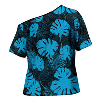 Blue Hawaii Kukui Nut Lei Cross Shoulder Shirt Hawaiian Pattern Monstera Tropical Vibes - Polynesian Pride