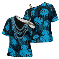 Blue Hawaii Kukui Nut Lei Cross Shoulder Shirt Hawaiian Pattern Monstera Tropical Vibes LT14 - Polynesian Pride