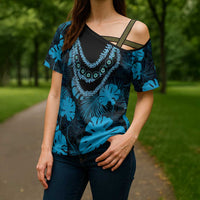 Blue Hawaii Kukui Nut Lei Cross Shoulder Shirt Hawaiian Pattern Monstera Tropical Vibes LT14 - Polynesian Pride
