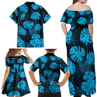 Blue Hawaii Kukui Nut Lei Family Matching Off Shoulder Maxi Dress and Hawaiian Shirt Hawaiian Pattern Monstera Tropical Vibes - Polynesian Pride
