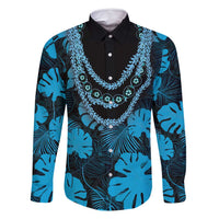 Blue Hawaii Kukui Nut Lei Family Matching Off Shoulder Short Dress and Hawaiian Shirt Hawaiian Pattern Monstera Tropical Vibes - Polynesian Pride