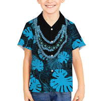 Blue Hawaii Kukui Nut Lei Family Matching Short Sleeve Bodycon Dress and Hawaiian Shirt Hawaiian Pattern Monstera Tropical Vibes - Polynesian Pride
