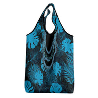Blue Hawaii Kukui Nut Lei Grocery Bag Hawaiian Pattern Monstera Tropical Vibes - Polynesian Pride