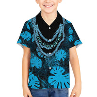 Blue Hawaii Kukui Nut Lei Kid Hawaiian Shirt Hawaiian Pattern Monstera Tropical Vibes LT14 Kid Blue - Polynesian Pride