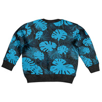 Blue Hawaii Kukui Nut Lei Kid Ugly Christmas Sweater Hawaiian Pattern Monstera Tropical Vibes - Polynesian Pride