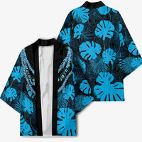 Blue Hawaii Kukui Nut Lei Kimono Hawaiian Pattern Monstera Tropical Vibes - Polynesian Pride