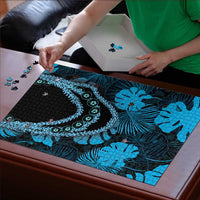 Blue Hawaii Kukui Nut Lei Puzzle Hawaiian Pattern Monstera Tropical Vibes - Polynesian Pride