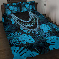 Blue Hawaii Kukui Nut Lei Quilt Bed Set Hawaiian Pattern Monstera Tropical Vibes - Polynesian Pride