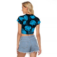 Blue Hawaii Kukui Nut Lei Raglan Cropped T Shirt Hawaiian Pattern Monstera Tropical Vibes LT14 - Polynesian Pride