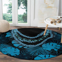 Blue Hawaii Kukui Nut Lei Round Carpet Hawaiian Pattern Monstera Tropical Vibes - Polynesian Pride