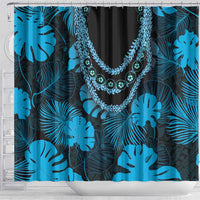 Blue Hawaii Kukui Nut Lei Shower Curtain Hawaiian Pattern Monstera Tropical Vibes - Polynesian Pride