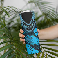 Blue Hawaii Kukui Nut Lei Skinny Tumbler Hawaiian Pattern Monstera Tropical Vibes - Polynesian Pride