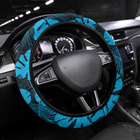 Blue Hawaii Kukui Nut Lei Steering Wheel Cover Hawaiian Pattern Monstera Tropical Vibes - Polynesian Pride