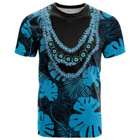 Blue Hawaii Kukui Nut Lei T Shirt Hawaiian Pattern Monstera Tropical Vibes - Polynesian Pride