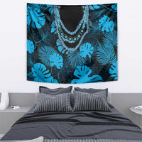 Blue Hawaii Kukui Nut Lei Tapestry Hawaiian Pattern Monstera Tropical Vibes - Polynesian Pride