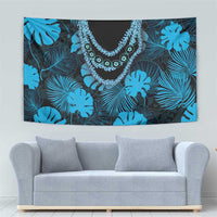 Blue Hawaii Kukui Nut Lei Tapestry Hawaiian Pattern Monstera Tropical Vibes - Polynesian Pride