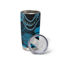 Blue Hawaii Kukui Nut Lei Tumbler Cup Hawaiian Pattern Monstera Tropical Vibes - Polynesian Pride