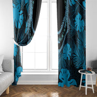 Blue Hawaii Kukui Nut Lei Window Curtain Hawaiian Pattern Monstera Tropical Vibes - Polynesian Pride