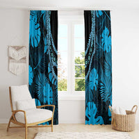 Blue Hawaii Kukui Nut Lei Window Curtain Hawaiian Pattern Monstera Tropical Vibes - Polynesian Pride