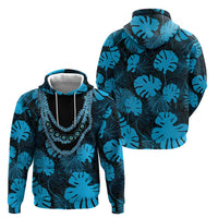 Blue Hawaii Kukui Nut Lei Zip Hoodie Hawaiian Pattern Monstera Tropical Vibes - Polynesian Pride
