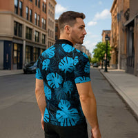 Blue Hawaii Kukui Nut Lei Zipper Polo Shirt Hawaiian Pattern Monstera Tropical Vibes - Polynesian Pride