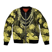 Yellow Hawaii Kukui Nut Lei Bomber Jacket Hawaiian Pattern Monstera Tropical Vibes - Polynesian Pride