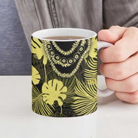 Yellow Hawaii Kukui Nut Lei Ceramic Mug Hawaiian Pattern Monstera Tropical Vibes - Polynesian Pride
