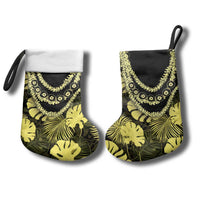 Yellow Hawaii Kukui Nut Lei Christmas Stocking Hawaiian Pattern Monstera Tropical Vibes - Polynesian Pride