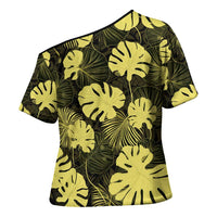 Yellow Hawaii Kukui Nut Lei Cross Shoulder Shirt Hawaiian Pattern Monstera Tropical Vibes LT14 - Polynesian Pride