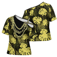 Yellow Hawaii Kukui Nut Lei Cross Shoulder Shirt Hawaiian Pattern Monstera Tropical Vibes LT14 - Polynesian Pride