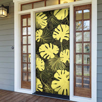 Yellow Hawaii Kukui Nut Lei Door Cover Hawaiian Pattern Monstera Tropical Vibes - Polynesian Pride