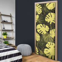 Yellow Hawaii Kukui Nut Lei Door Cover Hawaiian Pattern Monstera Tropical Vibes - Polynesian Pride