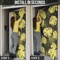 Yellow Hawaii Kukui Nut Lei Door Cover Hawaiian Pattern Monstera Tropical Vibes - Polynesian Pride