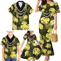 Yellow Hawaii Kukui Nut Lei Family Matching Mermaid Dress and Hawaiian Shirt Hawaiian Pattern Monstera Tropical Vibes - Polynesian Pride