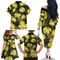 Yellow Hawaii Kukui Nut Lei Family Matching Off The Shoulder Long Sleeve Dress and Hawaiian Shirt Hawaiian Pattern Monstera Tropical Vibes - Polynesian Pride