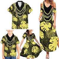 Yellow Hawaii Kukui Nut Lei Family Matching Summer Maxi Dress and Hawaiian Shirt Hawaiian Pattern Monstera Tropical Vibes - Polynesian Pride