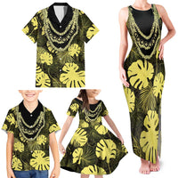 Yellow Hawaii Kukui Nut Lei Family Matching Tank Maxi Dress and Hawaiian Shirt Hawaiian Pattern Monstera Tropical Vibes - Polynesian Pride