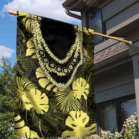 Yellow Hawaii Kukui Nut Lei Garden Flag Hawaiian Pattern Monstera Tropical Vibes - Polynesian Pride