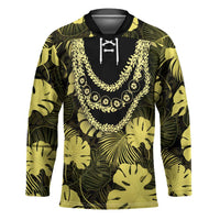 Yellow Hawaii Kukui Nut Lei Hockey Jersey Hawaiian Pattern Monstera Tropical Vibes LT14 Unisex Yellow - Polynesian Pride