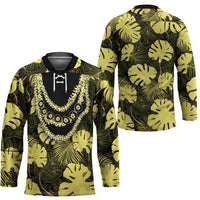 Yellow Hawaii Kukui Nut Lei Hockey Jersey Hawaiian Pattern Monstera Tropical Vibes LT14 - Polynesian Pride