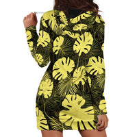 Yellow Hawaii Kukui Nut Lei Hoodie Dress Hawaiian Pattern Monstera Tropical Vibes - Polynesian Pride